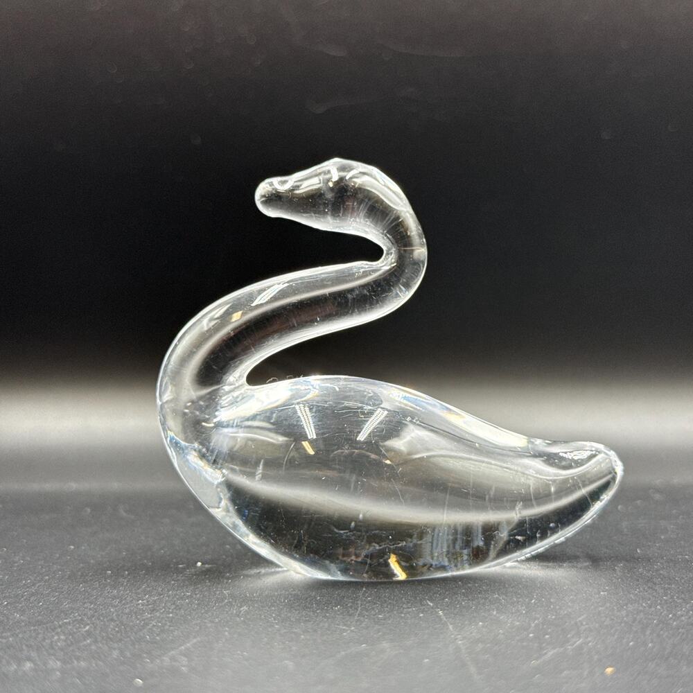 Vintage Clear Glass Swan MCM Paperweight Mid-Century Modern Desk Decor